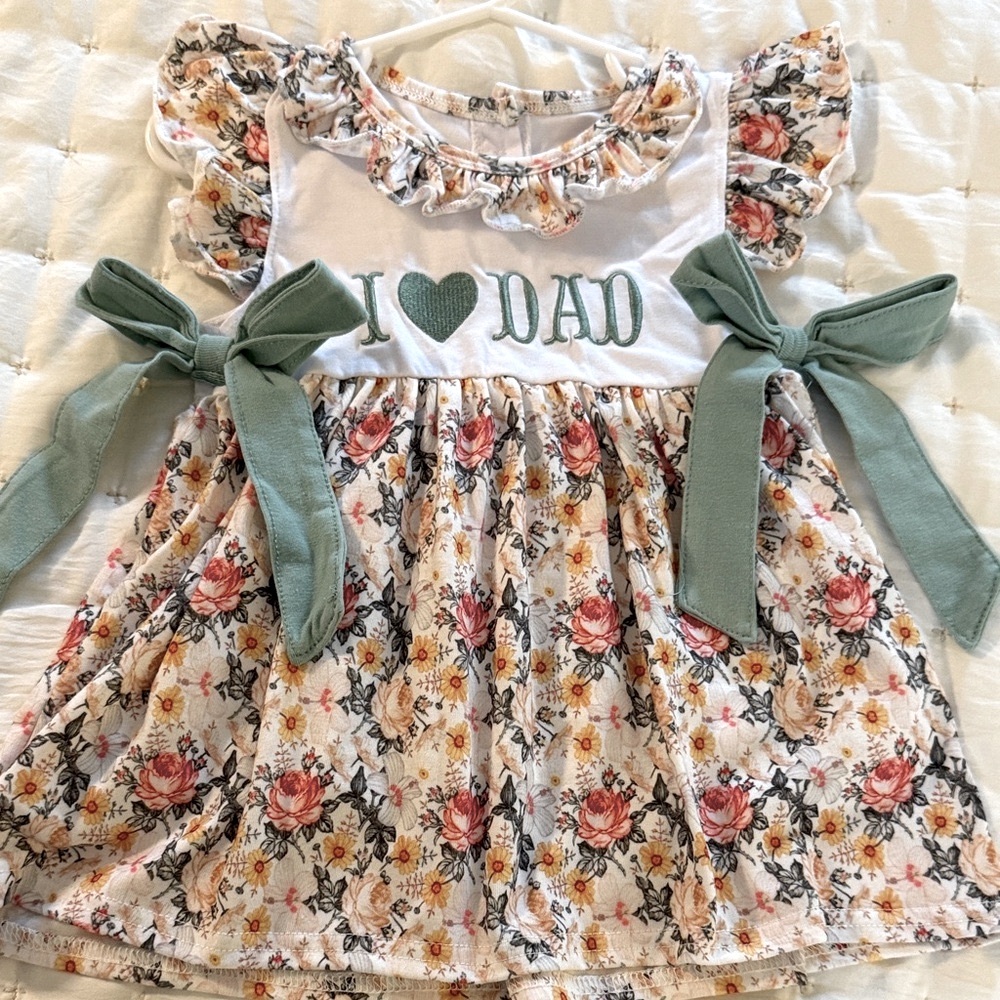 I ❤️ Dad Floral Dress with Green Bows